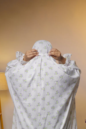 Ainaura | Premium Cotton White Floral Prayer Dress - AinAura