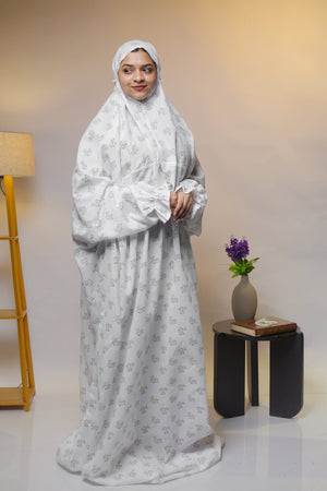 Ainaura | Premium Cotton White Floral Prayer Dress - AinAura