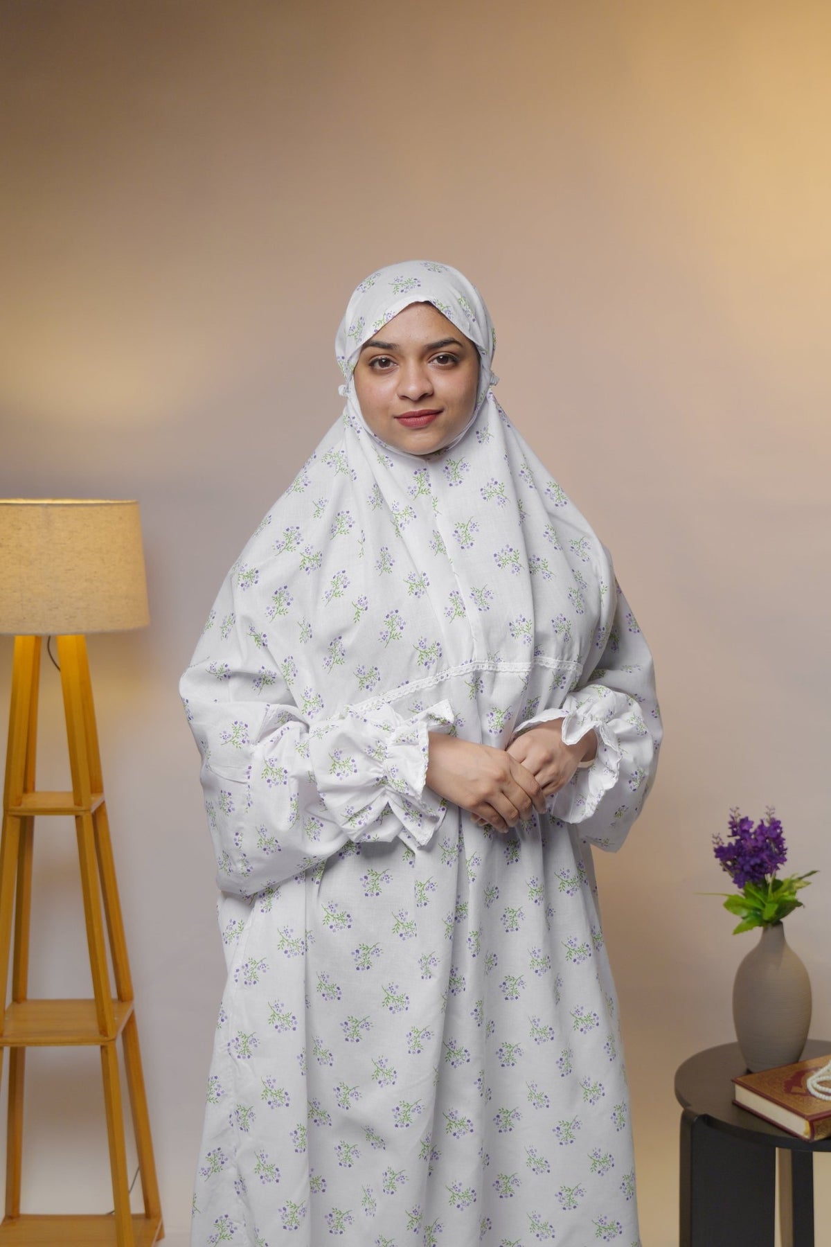 Ainaura | Premium Cotton White Floral Prayer Dress - AinAura