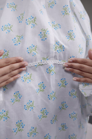 Ainaura | Premium Cotton White with Green Floral Prayer Dress - AinAura