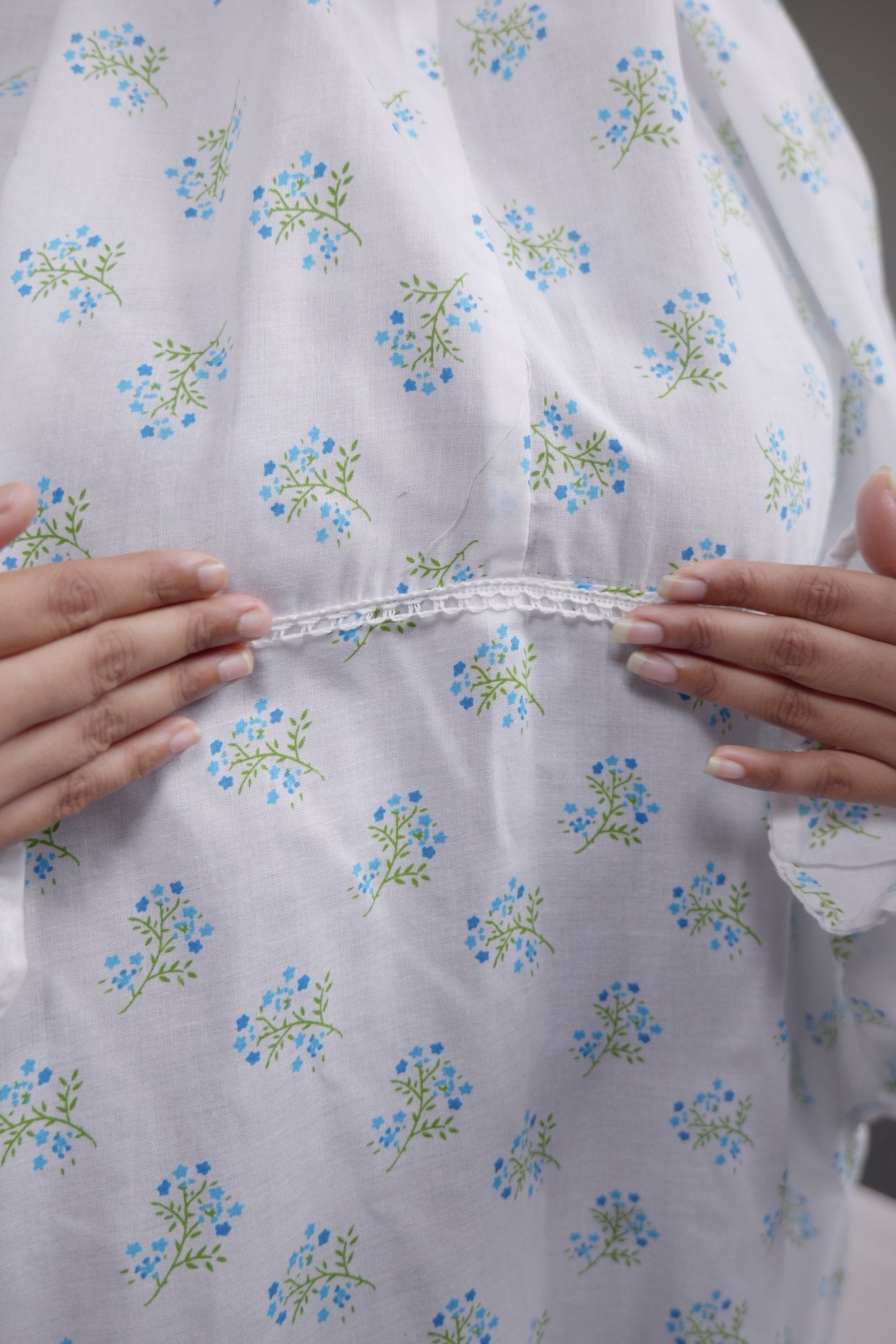 Ainaura | Premium Cotton White with Green Floral Prayer Dress - AinAura
