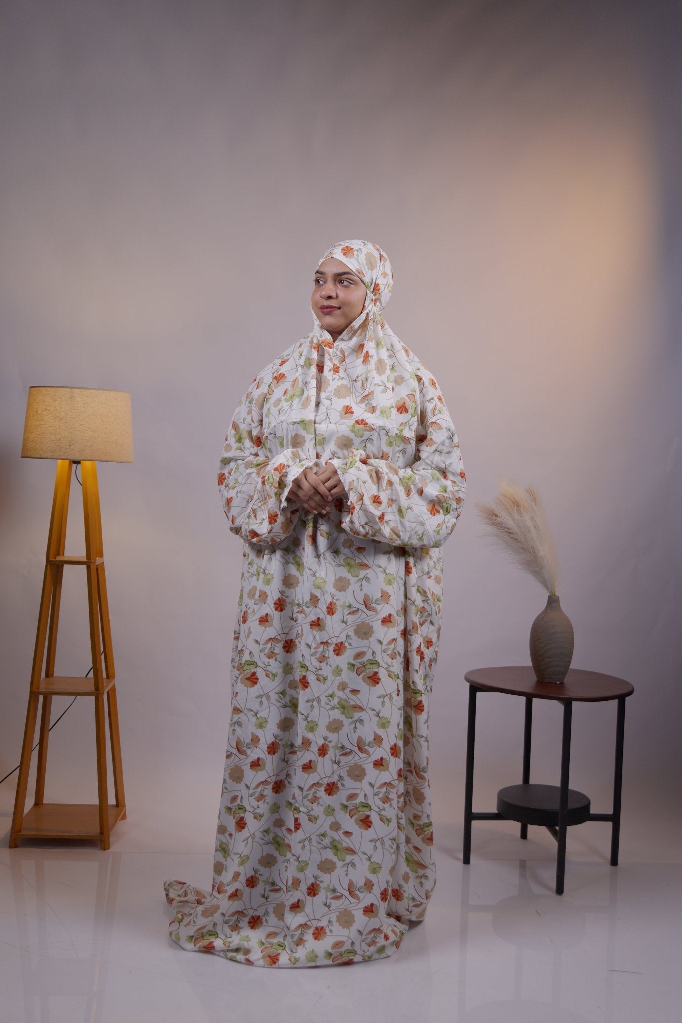 Ainaura | Premium Crepe Autumn Bloom Floral Prayer Dress - AinAura