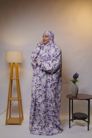 Ainaura | Premium Crepe Elegant Lavender Floral Prayer Dress - AinAura