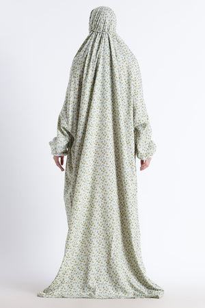 Ainaura | Premium Crepe Green Floral Prayer Dress - AinAura