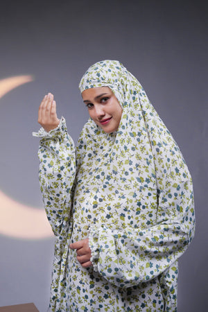 Ainaura | Premium Crepe Green Floral prayer dress - AinAura