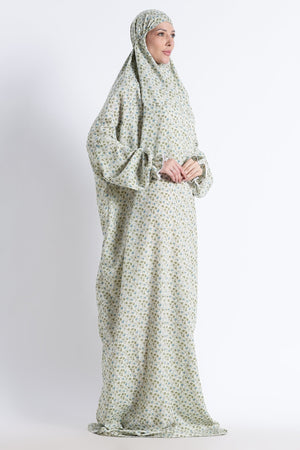 Ainaura | Premium Crepe Green Floral Prayer Dress - AinAura
