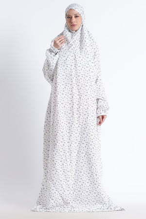 Ainaura | Premium Crepe Grey Floral Prayer Dress - AinAura