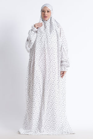 Ainaura | Premium Crepe Grey Floral Prayer Dress - AinAura
