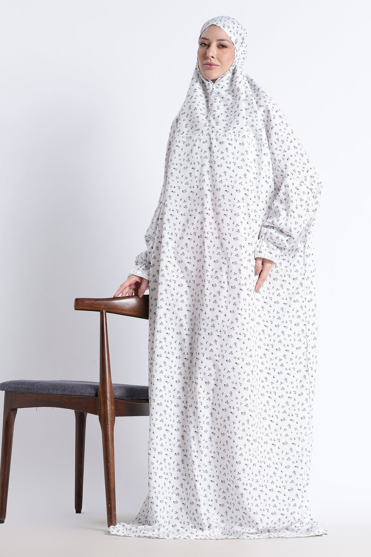 Ainaura | Premium Crepe Grey Floral Prayer Dress - AinAura