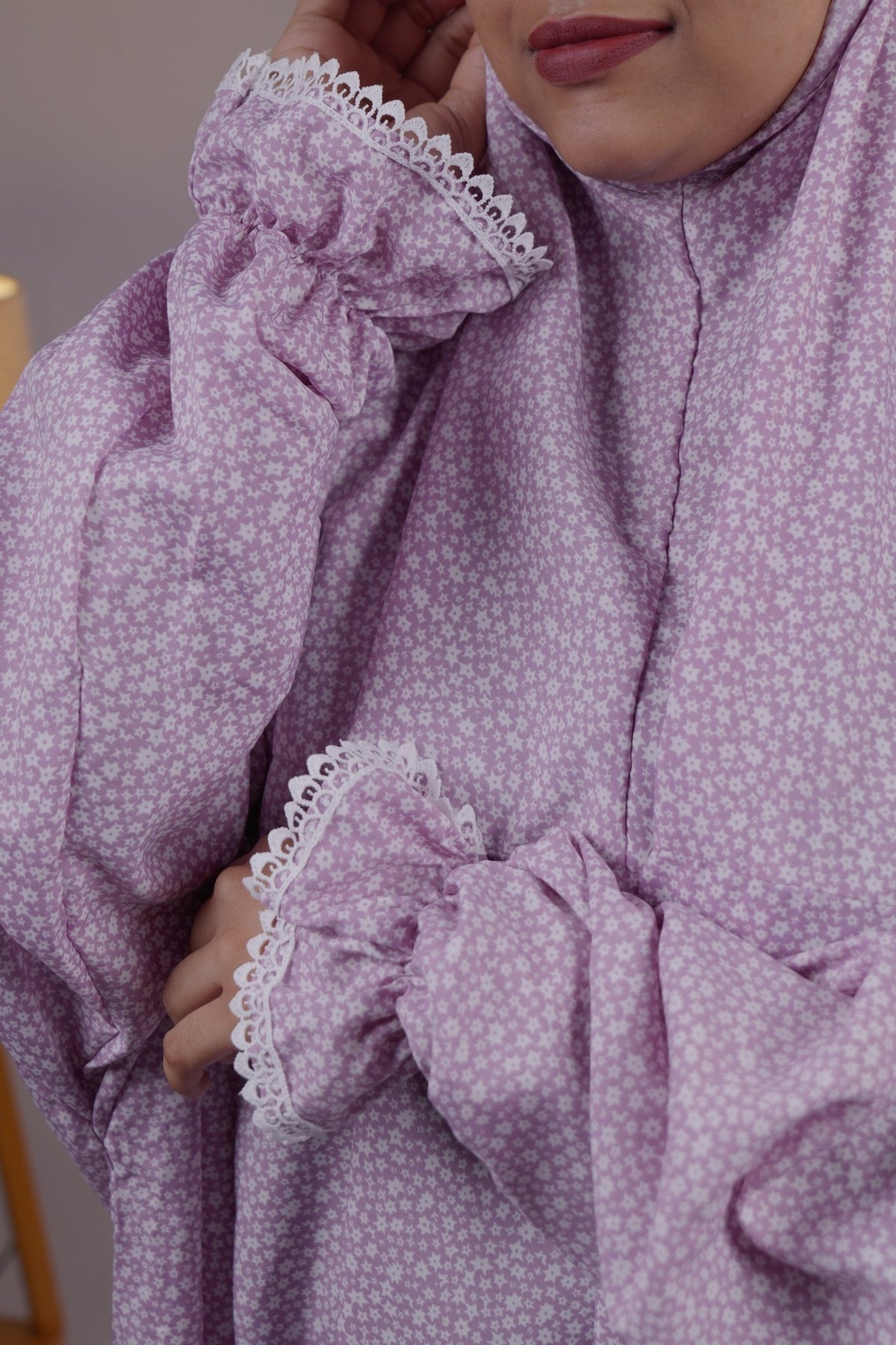 Ainaura | Premium Crepe Lavender Floral Prayer Dress - AinAura