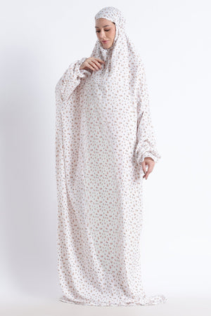 Ainaura |Premium Crepe Peach Floral Prayer Dress - AinAura