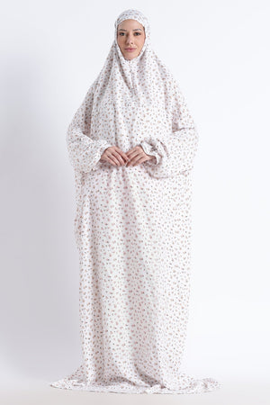 Ainaura |Premium Crepe Peach Floral Prayer Dress - AinAura