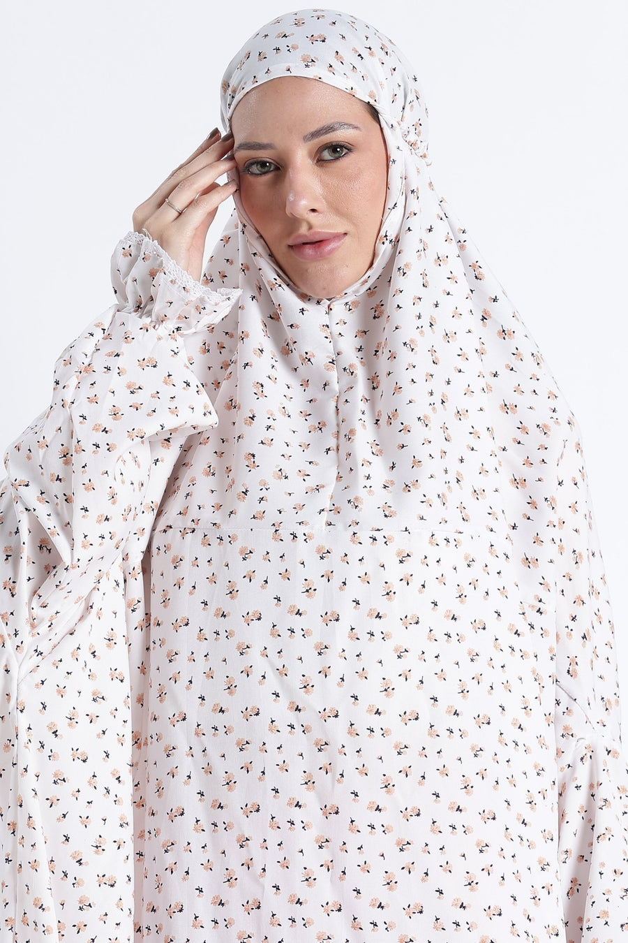 Ainaura |Premium Crepe Peach Floral Prayer Dress
