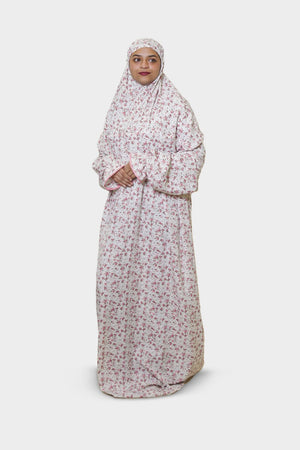 Ainaura | Premium Crepe Pink Floral Prayer Dress - AinAura