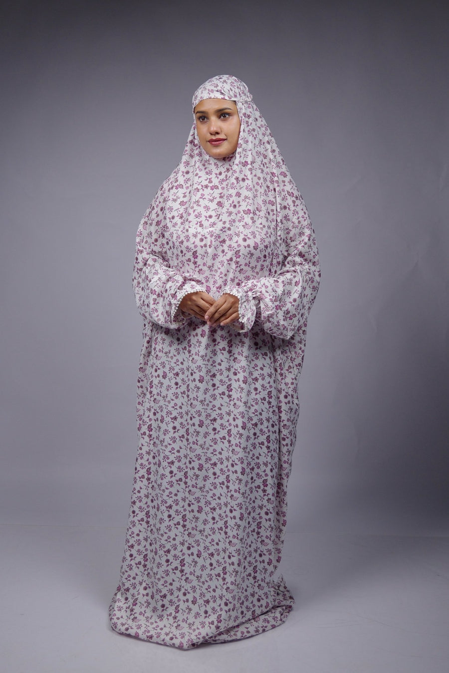 Ainaura| premium crepe pink floral prayer dress
