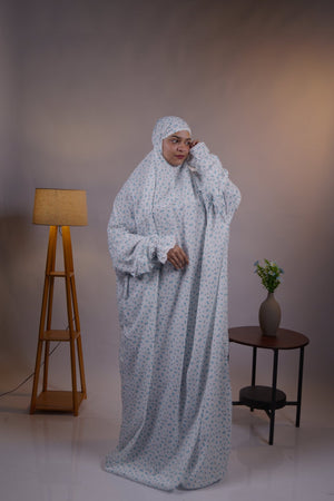 Ainaura | Premium Crepe White with Greenish Floral Prayer Dress - AinAura