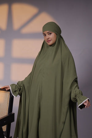 Ainaura | Premium Olive Grace Jilbab - AinAura
