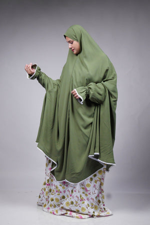 Ainaura | Premium Olive Grace Jilbab - AinAura