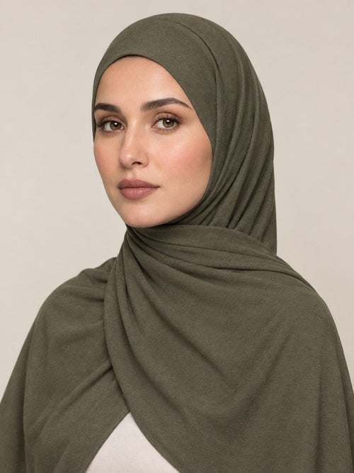 Ainaura Premium Zera Jersey Hijab – Olive Drab - AinAura