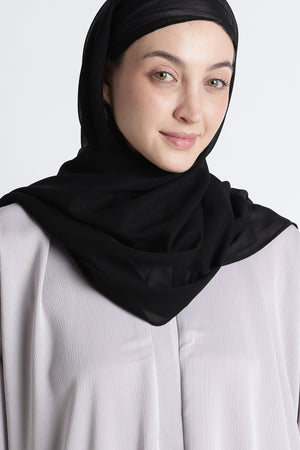 Ainaura | Silver-Mist Scalloped Dubai Abaya - AinAura