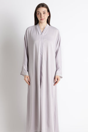 Ainaura | Silver-Mist Scalloped Dubai Abaya - AinAura