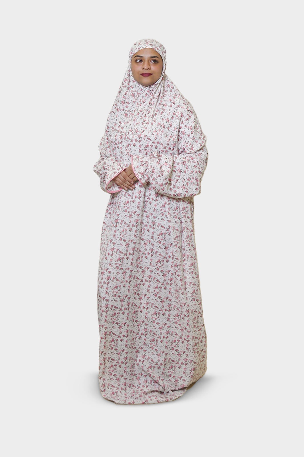 Ainaura | Premium Crepe Pink Floral  Prayer Dress
