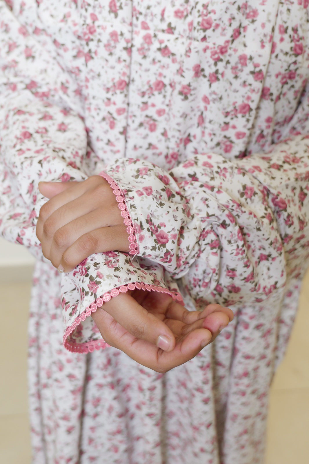 Ainaura | Premium Crepe Pink Floral  Prayer Dress