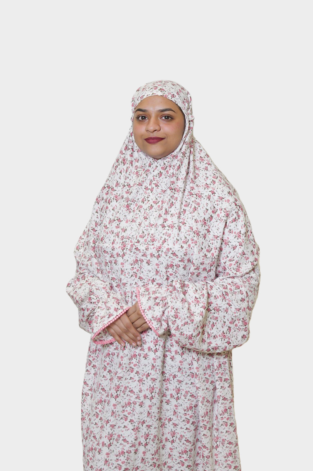 Ainaura | Premium Crepe Pink Floral  Prayer Dress