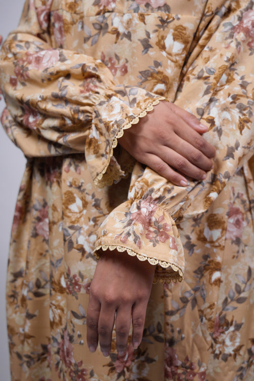 Ainaura | Premium Crepe Beige Floral  Prayer Dress
