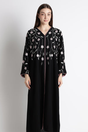 Ainaura | Midnight Flora Embroidered Dubai Abaya