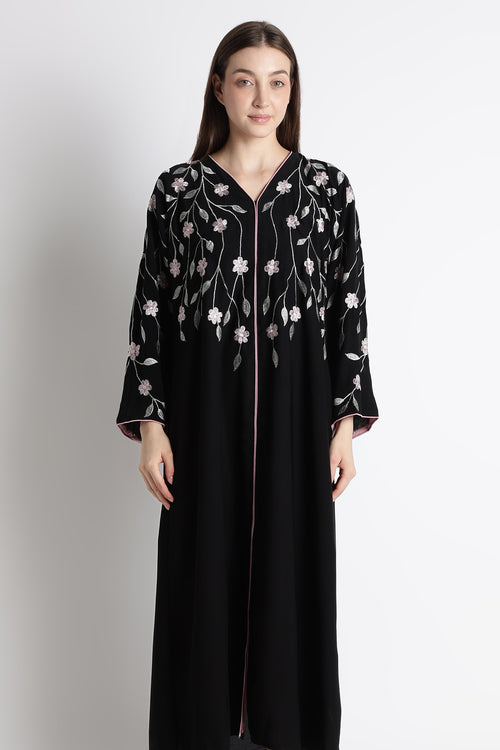 Ainaura | Midnight Flora Embroidered Dubai Abaya