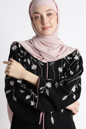 Ainaura | Midnight Flora Embroidered Dubai Abaya