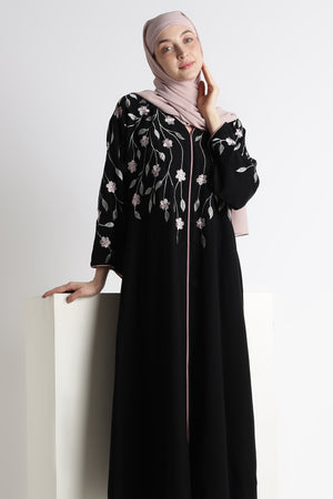Ainaura | Midnight Flora Embroidered Dubai Abaya