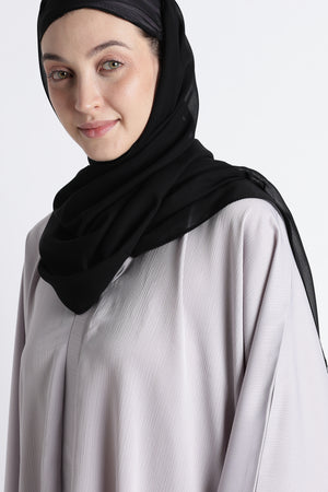 Ainaura | Silver-Mist Scalloped Dubai Abaya