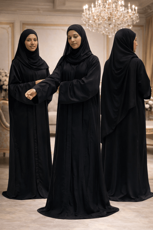 Handcrafted Beaded Detail Black Abaya-Premium Imported Nida Fabric - AinAura