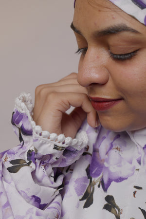 Ainaura | Premium Crepe Elegant Lavender Floral Prayer Dress
