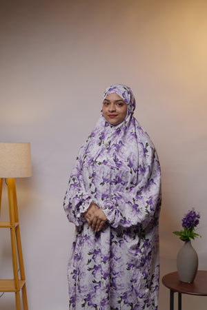 Ainaura | Premium Crepe Elegant Lavender Floral Prayer Dress