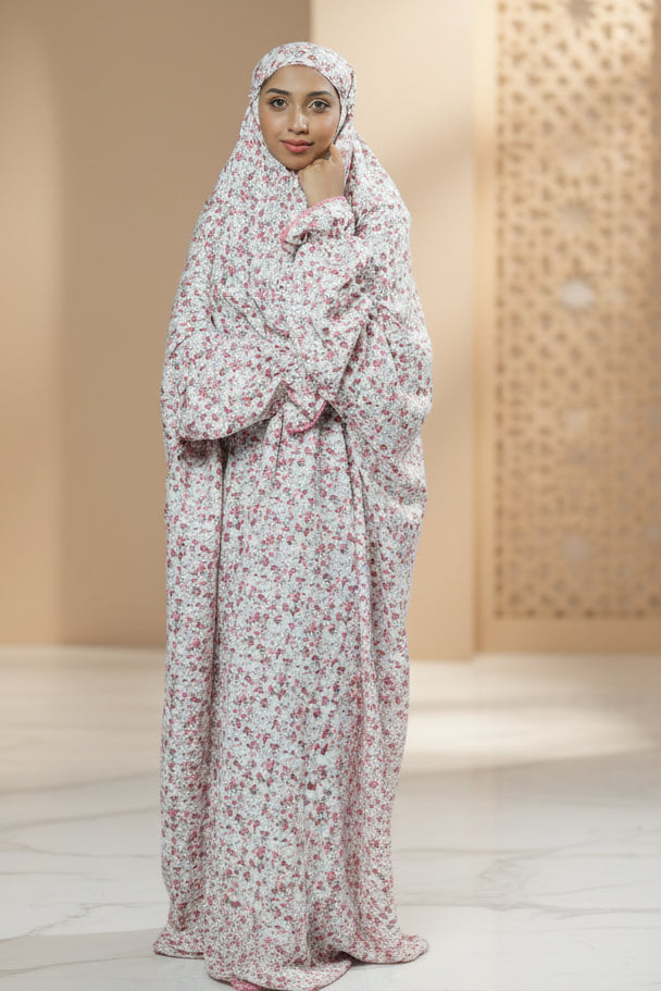 Ainaura | Premium Crepe Pink Floral  Prayer Dress