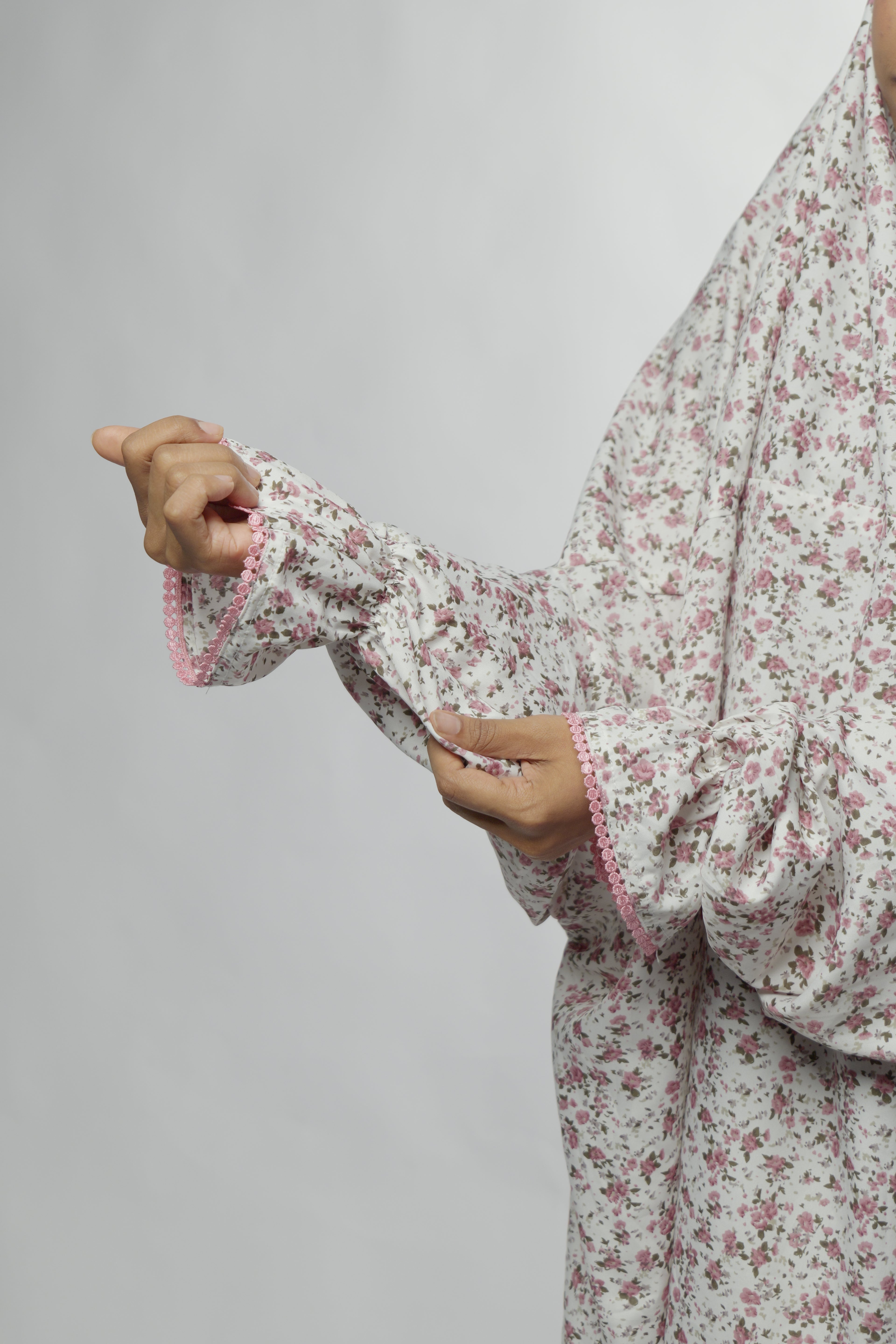 Ainaura | Premium Crepe Pink Floral  Prayer Dress
