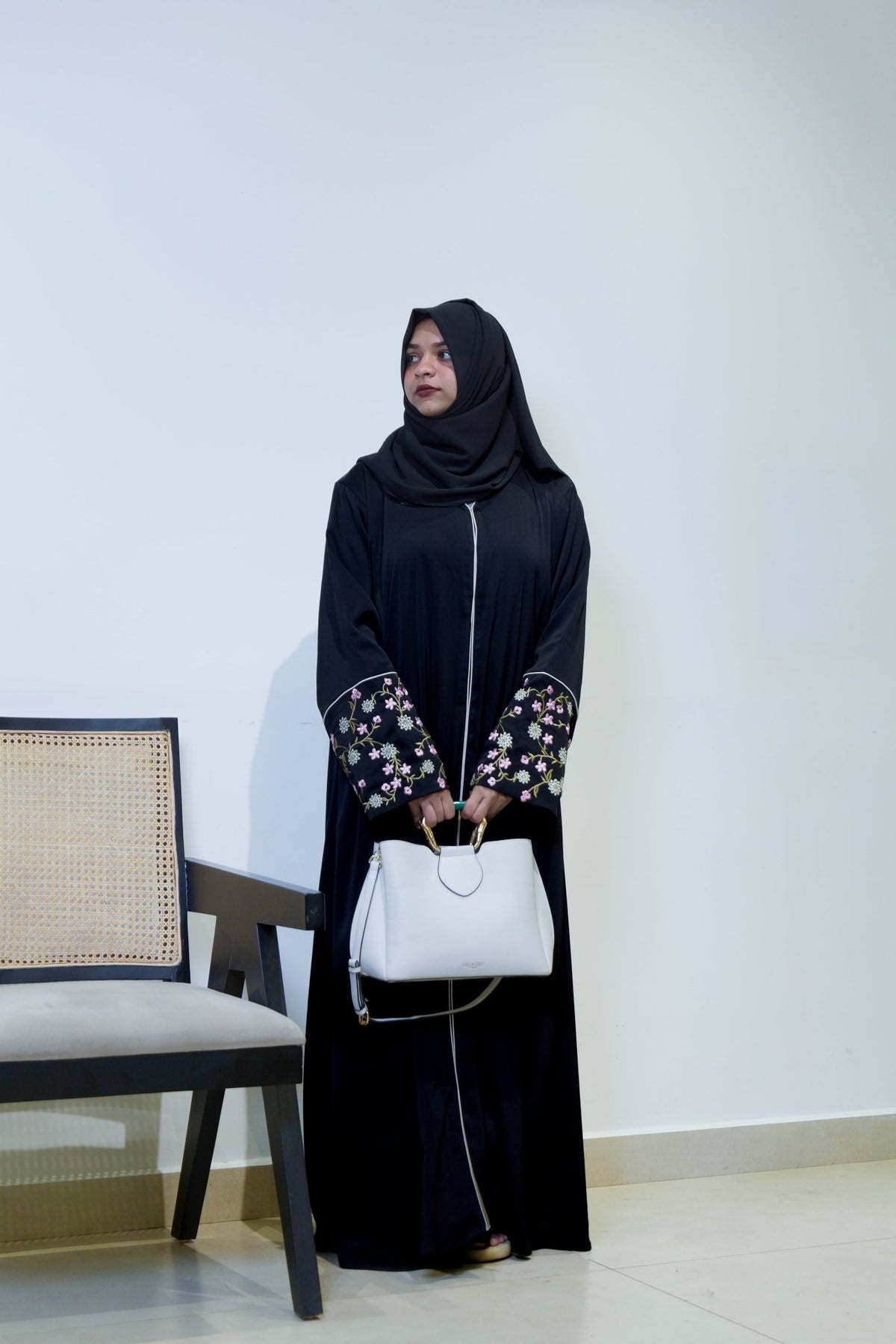 Premium Blossom Embroidered Black Abaya - AinAura
