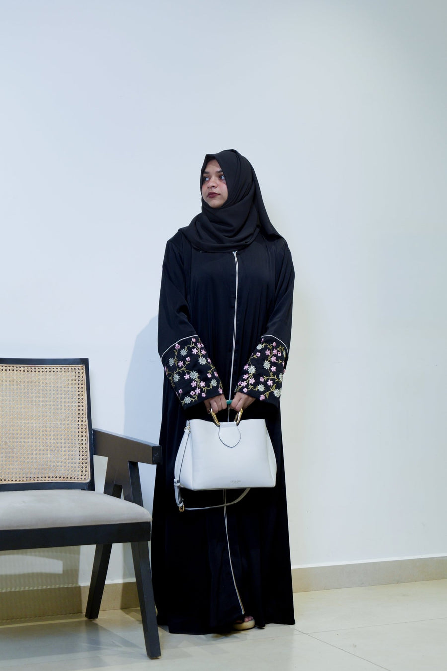 Premium Blossom Embroidered Black Abaya