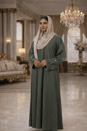 Soft Olive Everyday Elegance Abaya-Premium Imported Nida Fabric - AinAura