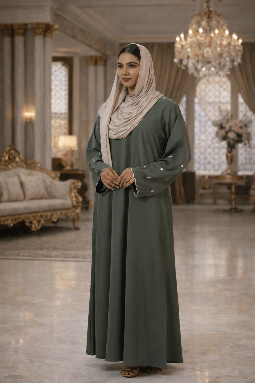 Soft Olive Everyday Elegance Abaya-Premium Imported Nida Fabric - AinAura