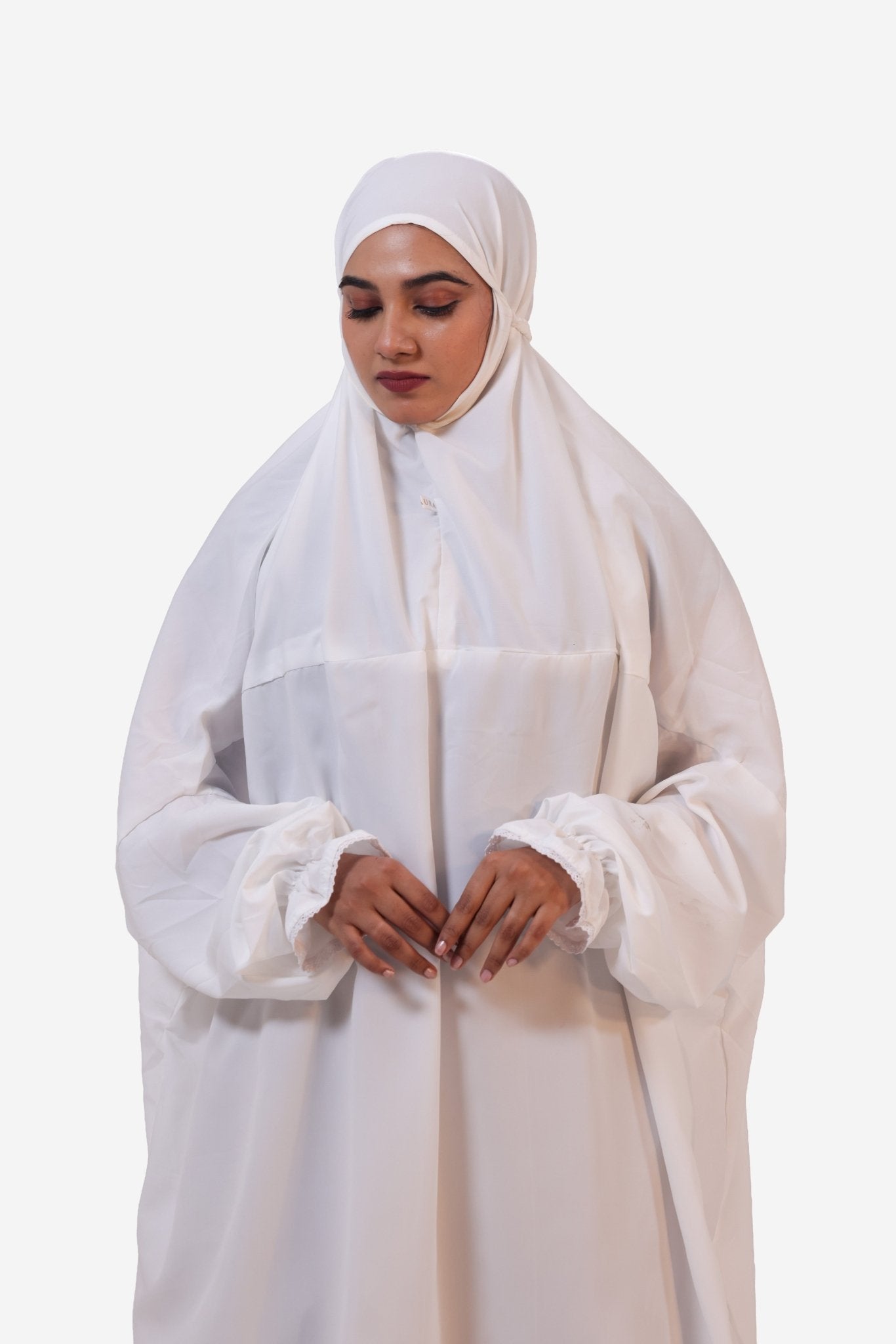 The Laya Series | Premium Plain Crepe White Laya Adan (The Paradise) - AinAura