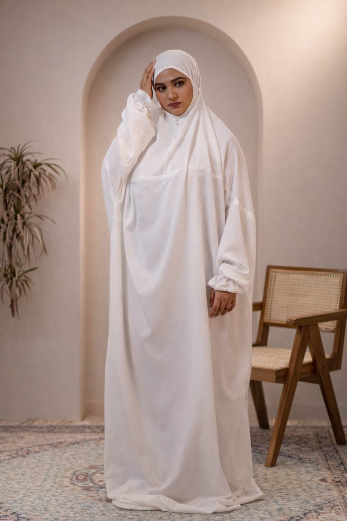 The Laya Series | Premium Plain Crepe White Laya Adan (The Paradise) - AinAura