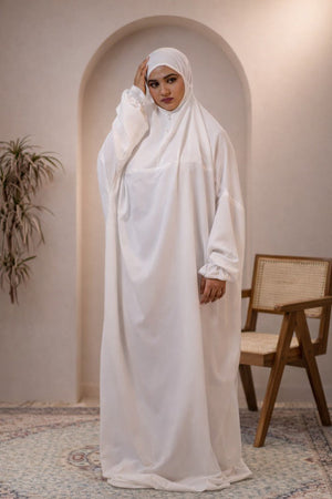The Laya Series | Premium Plain Crepe White Laya Adan (The Paradise) - AinAura