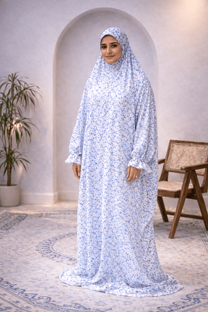 The Ria Series | Blue &Grey Floral Designed Crepe Ria Ghala (The Precious) - AinAura
