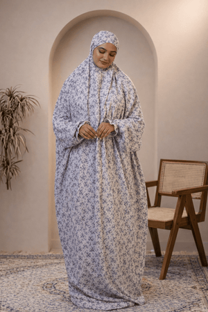 The Ria Series | Grey&Blue Ria Flora (The Bloom) Designed Crepe - AinAura