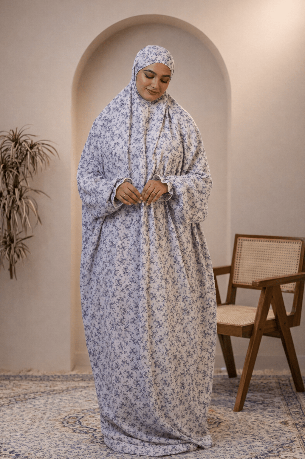 The Ria Series | Grey&Blue Ria Flora (The Bloom) Designed Crepe - AinAura