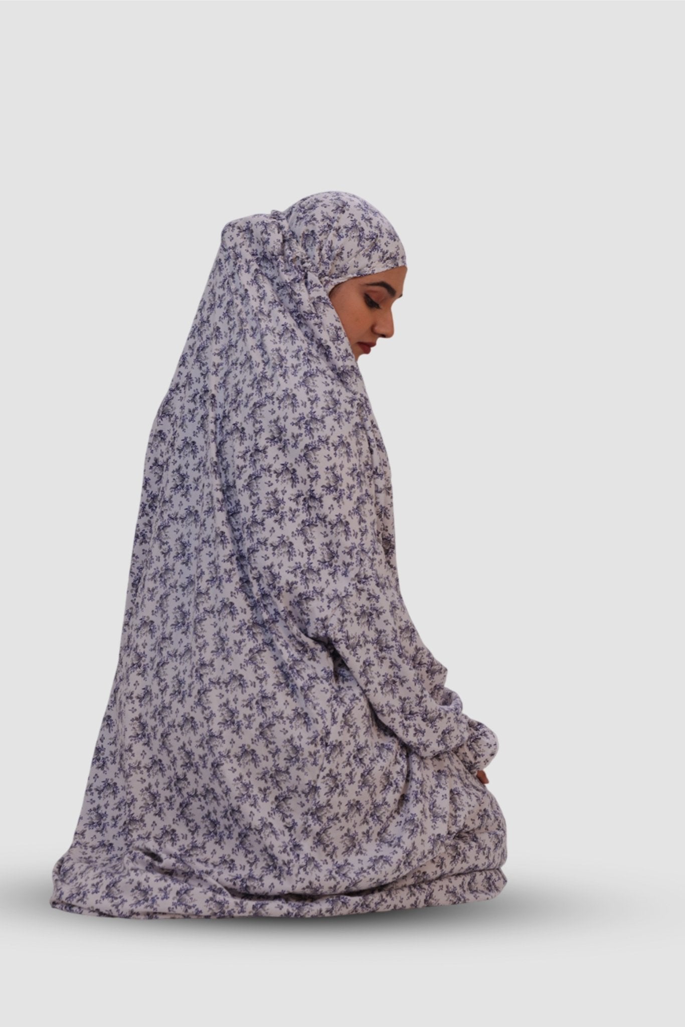 The Ria Series | Grey&Blue Ria Flora (The Bloom) Designed Crepe - AinAura
